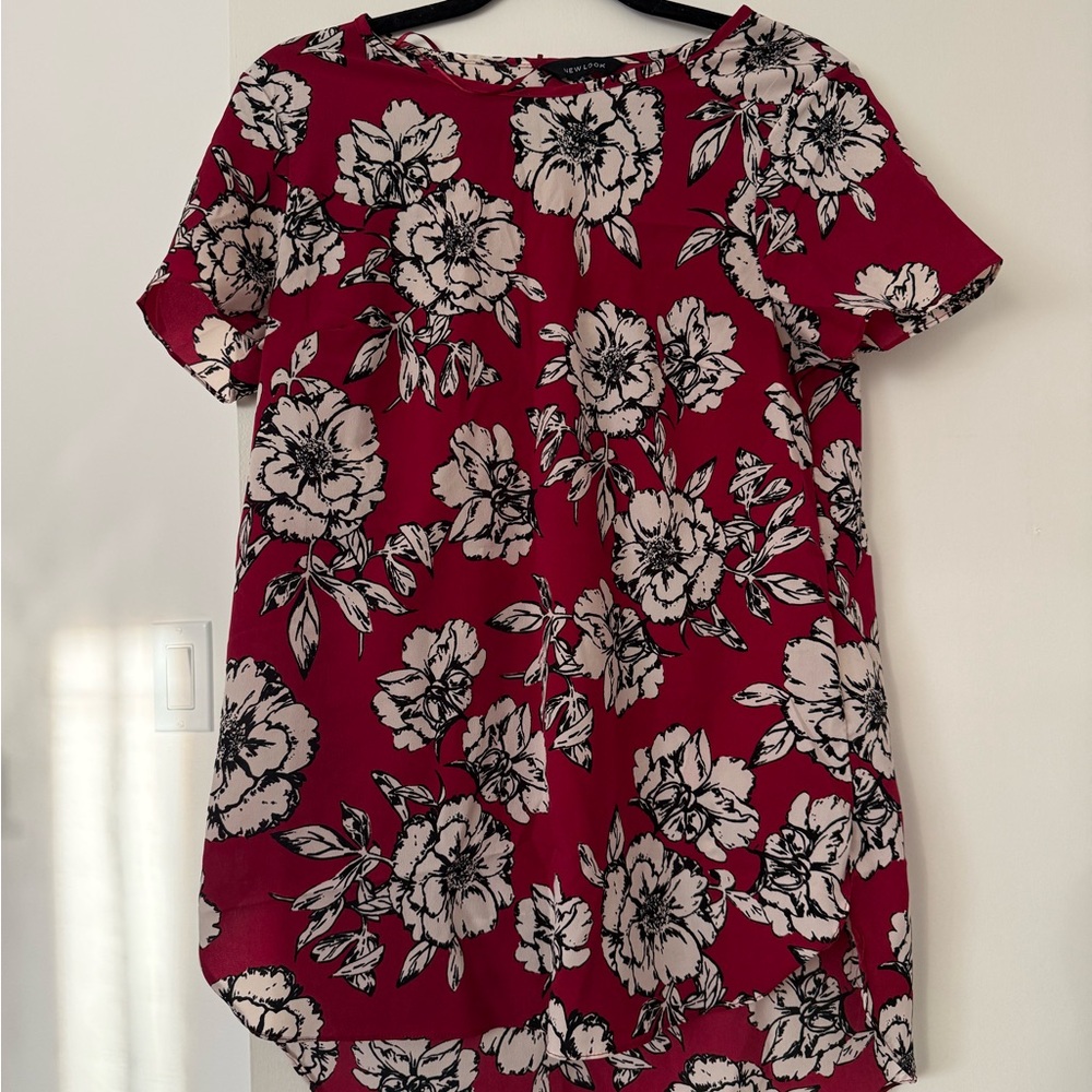 New Look Red and Black Floral Blouse
